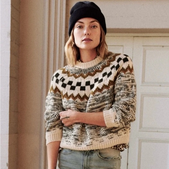 THE GREAT. Sweaters - The Great Geo Check Pullover Sweater in Marled Grey Size 2 Medium